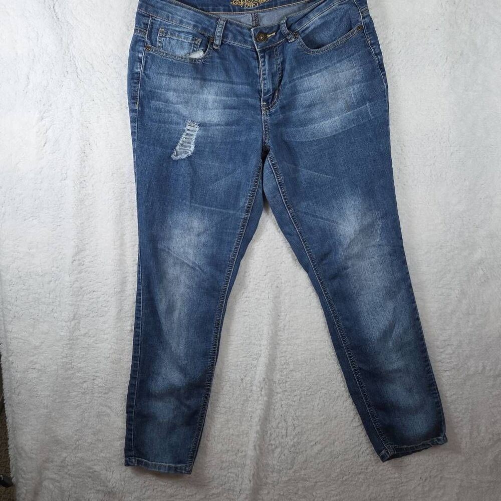 Revolt Women's Zip Fly Distressed Skinny Denim Jeans Blue Size 8